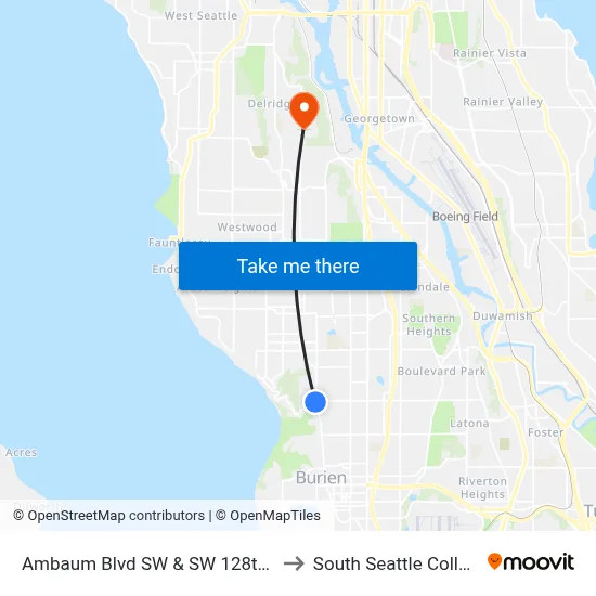 Ambaum Blvd SW & SW 128th St to South Seattle College map
