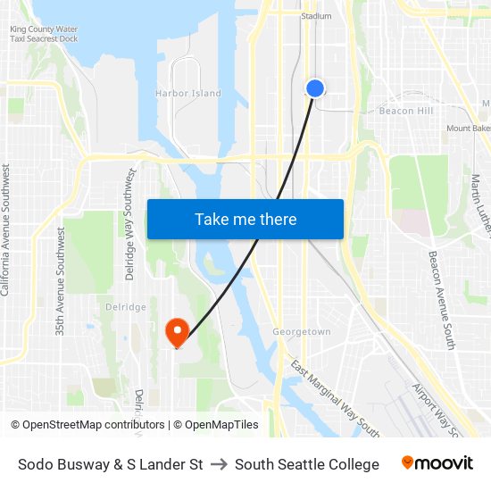 Sodo Busway & S Lander St to South Seattle College map
