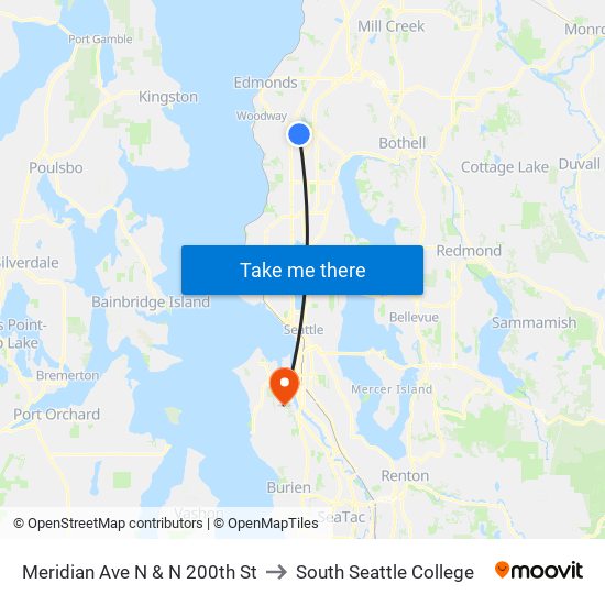 Meridian Ave N & N 200th St to South Seattle College map