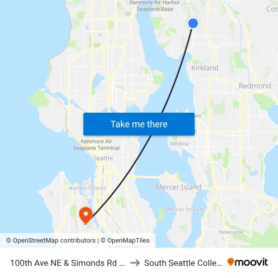 100th Ave NE & Simonds Rd NE to South Seattle College map