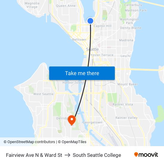 Fairview Ave N & Ward St to South Seattle College map