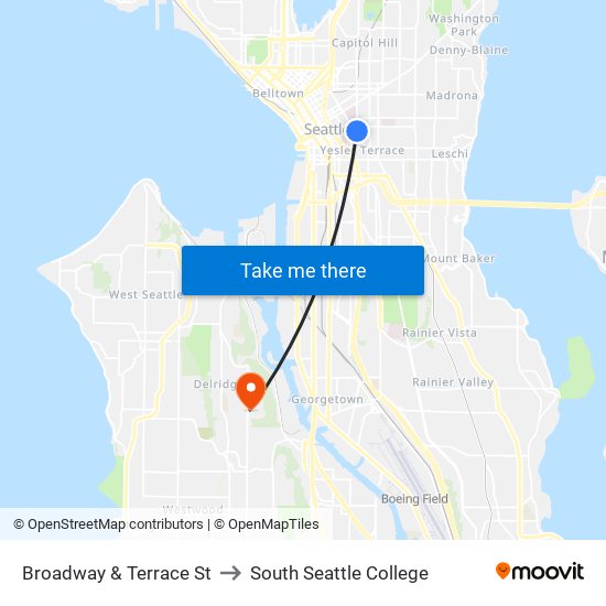 Broadway & Terrace St to South Seattle College map