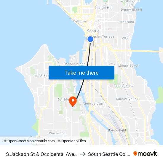 S Jackson St & Occidental Ave Walk to South Seattle College map