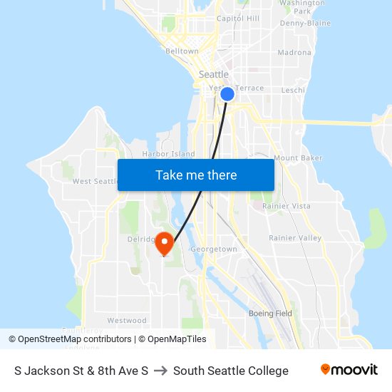 S Jackson St & 8th Ave S to South Seattle College map