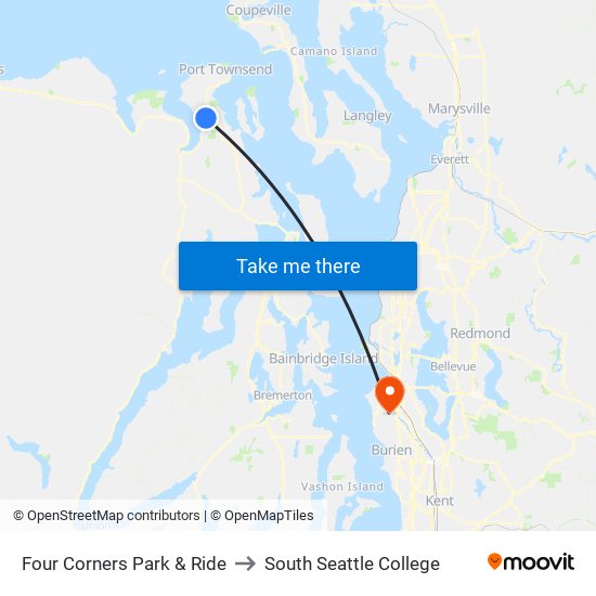 Four Corners Park & Ride to South Seattle College map