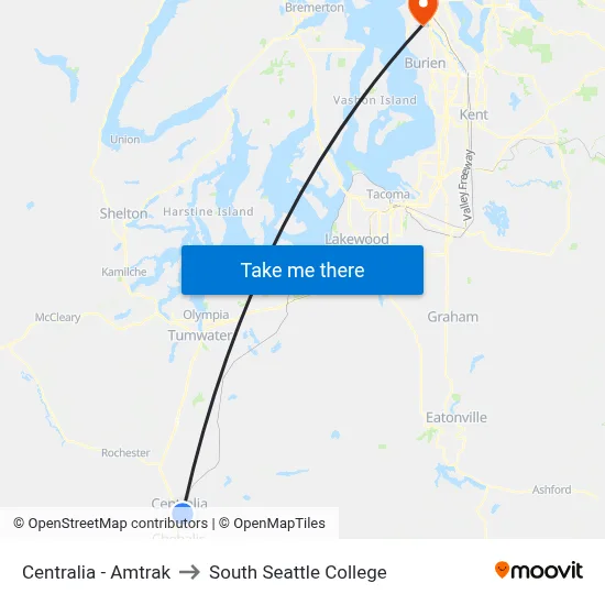Centralia - Amtrak to South Seattle College map