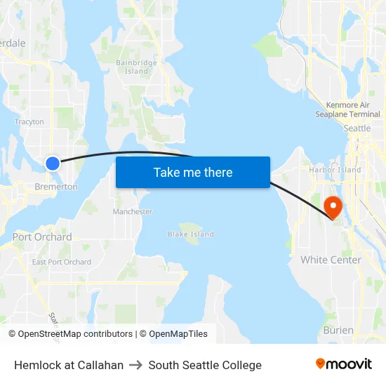 Hemlock at Callahan to South Seattle College map
