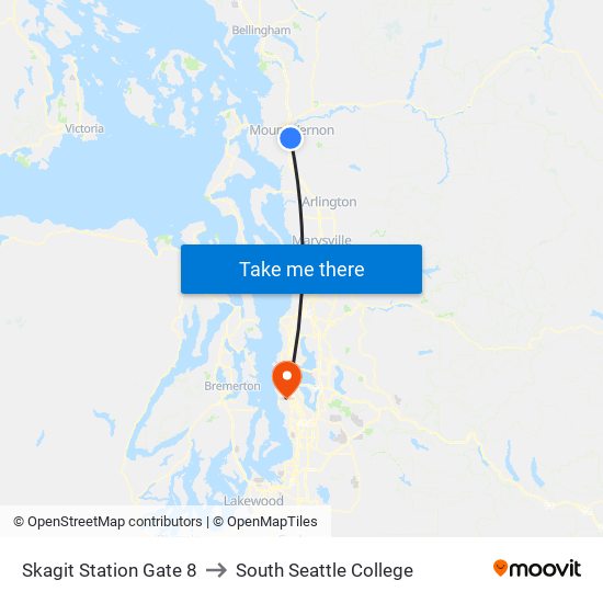 Skagit Station Gate 8 to South Seattle College map