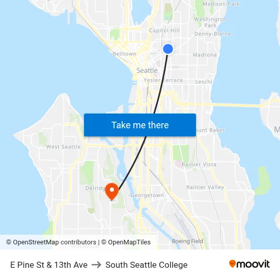 E Pine St & 13th Ave to South Seattle College map