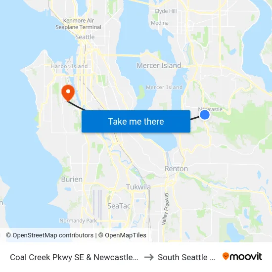 Coal Creek Pkwy SE & Newcastle Golf Club Rd to South Seattle College map