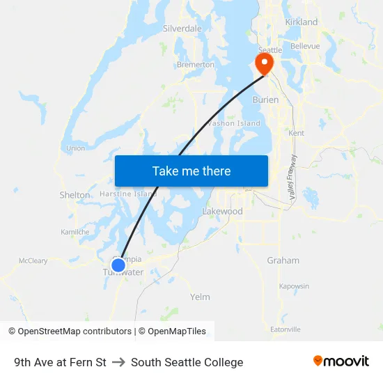 9th Ave at Fern St to South Seattle College map