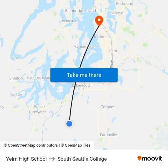 Yelm High School to South Seattle College map