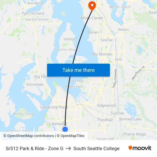 Sr512 Park & Ride -  Zone G to South Seattle College map