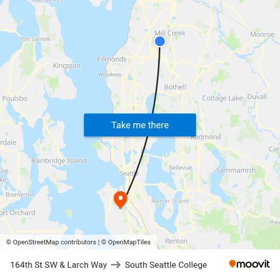 164th St SW & Larch Way to South Seattle College map