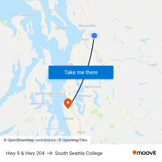 Hwy 9 & Hwy 204 to South Seattle College map