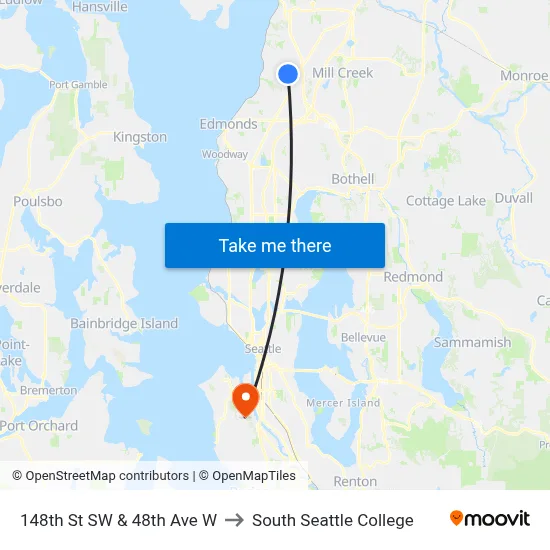 148th St SW & 48th Ave W to South Seattle College map