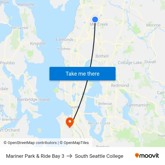 Mariner Park & Ride Bay 3 to South Seattle College map
