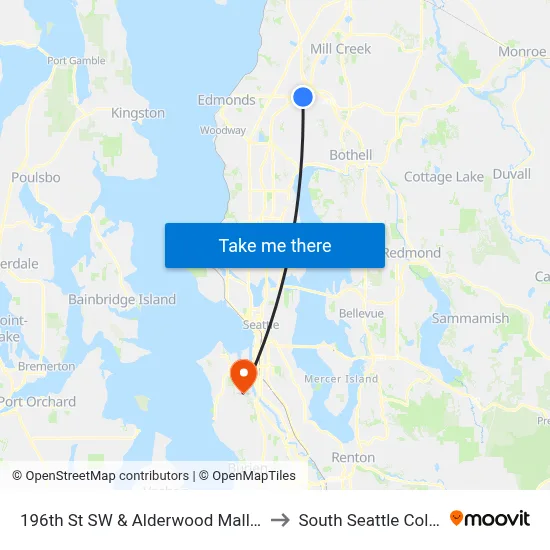 196th St SW & Alderwood Mall Pkwy to South Seattle College map