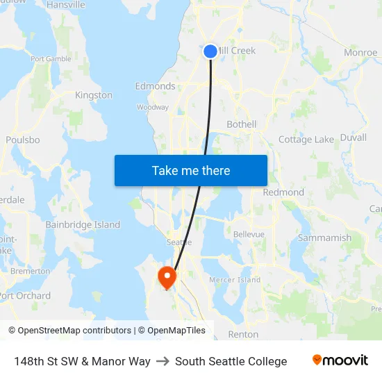 148th St SW & Manor Way to South Seattle College map