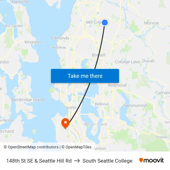 148th St SE & Seattle Hill Rd to South Seattle College map