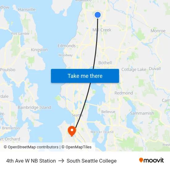 4th Ave W NB Station to South Seattle College map