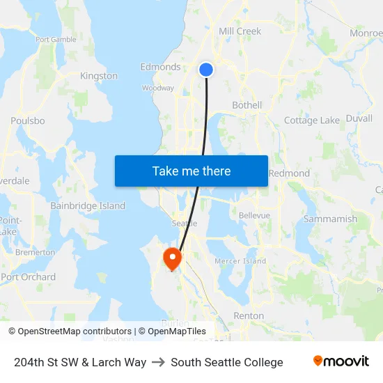 204th St SW & Larch Way to South Seattle College map