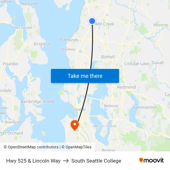 Hwy 525 & Lincoln Way to South Seattle College map
