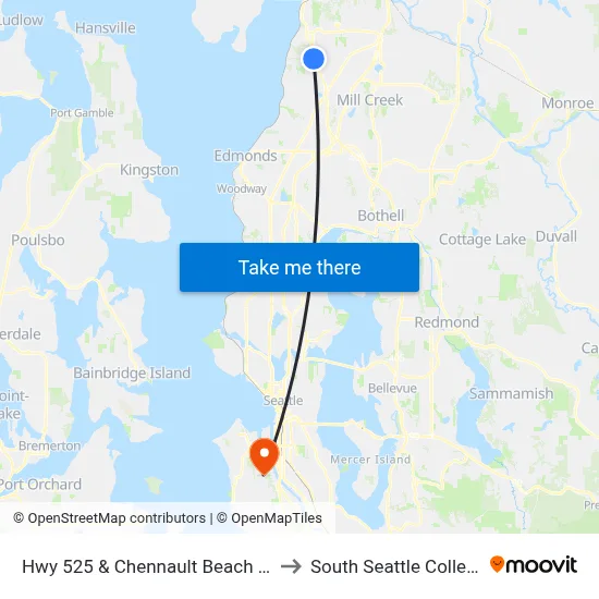 Hwy 525 & Chennault Beach Rd to South Seattle College map
