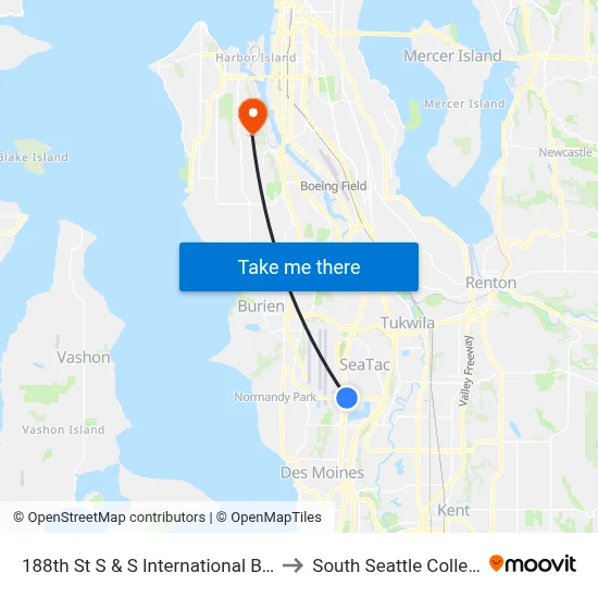 188th St S & S International Blvd to South Seattle College map