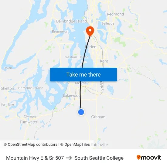Mountain Hwy E & Sr 507 to South Seattle College map