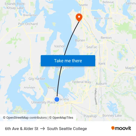 6th Ave & Alder St to South Seattle College map