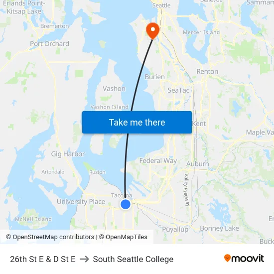 26th St E & D St E to South Seattle College map