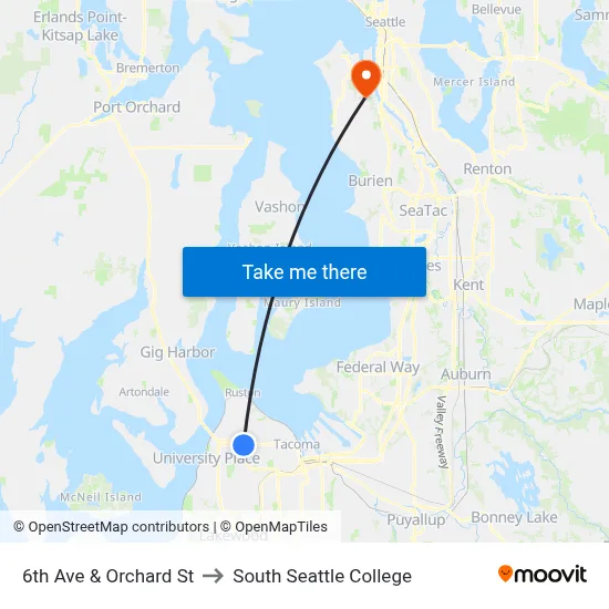6th Ave & Orchard St to South Seattle College map