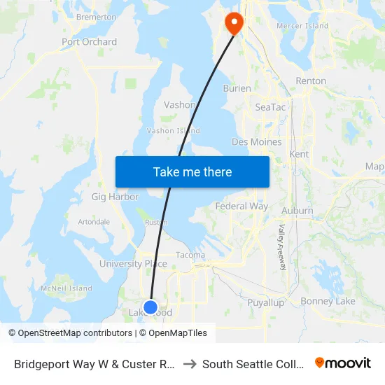 Bridgeport Way W & Custer Rd W to South Seattle College map
