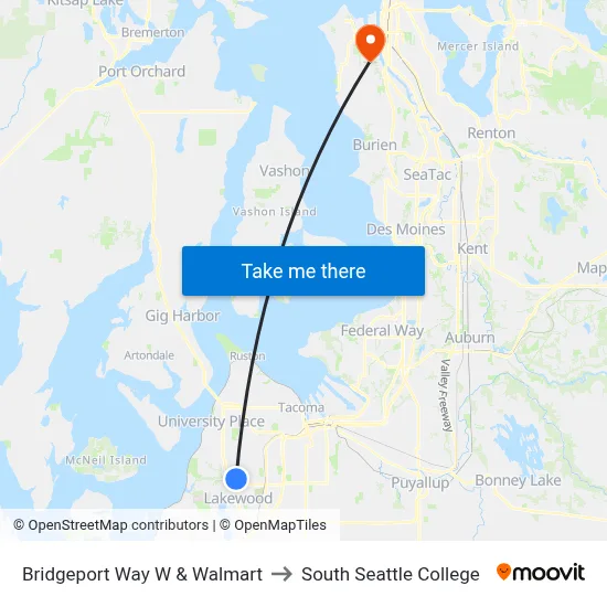 Bridgeport Way W & Walmart to South Seattle College map
