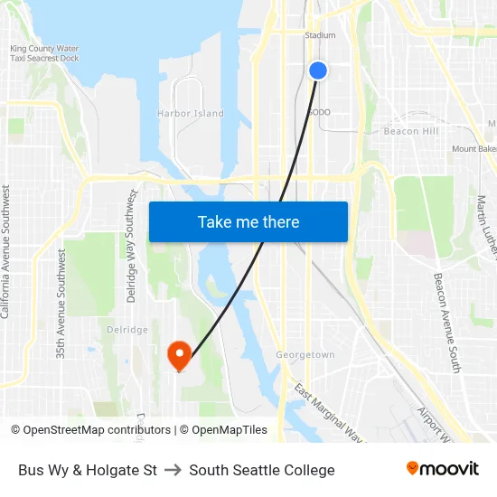 Bus Wy & Holgate St to South Seattle College map