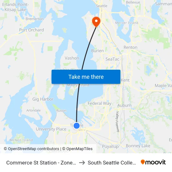 Commerce St Station - Zone F to South Seattle College map