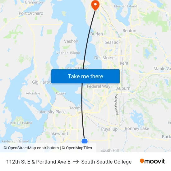 112th St E & Portland Ave E to South Seattle College map