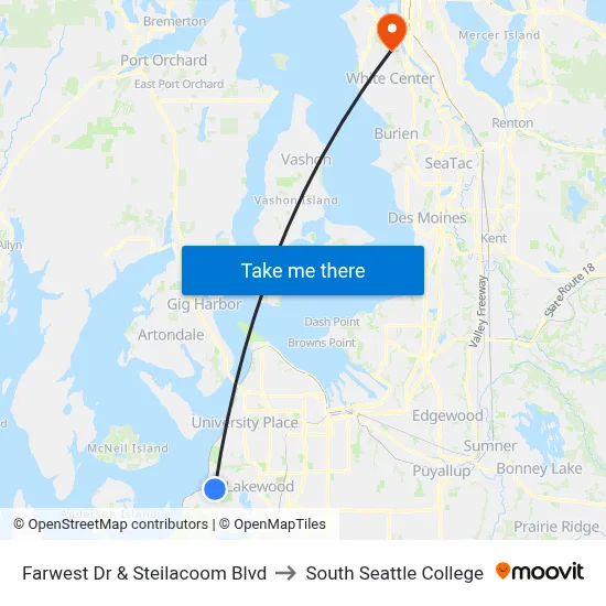 Farwest Dr & Steilacoom Blvd to South Seattle College map