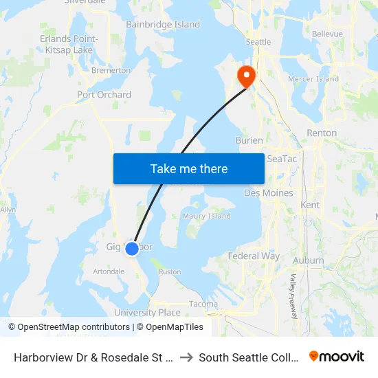 Harborview Dr & Rosedale St NW to South Seattle College map