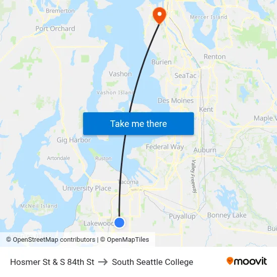 Hosmer St & S 84th St to South Seattle College map