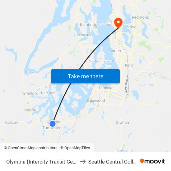 Olympia (Intercity Transit Center) to Seattle Central College map