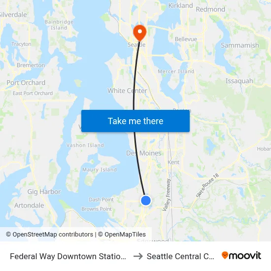 Federal Way Downtown Station - Bay 8 to Seattle Central College map