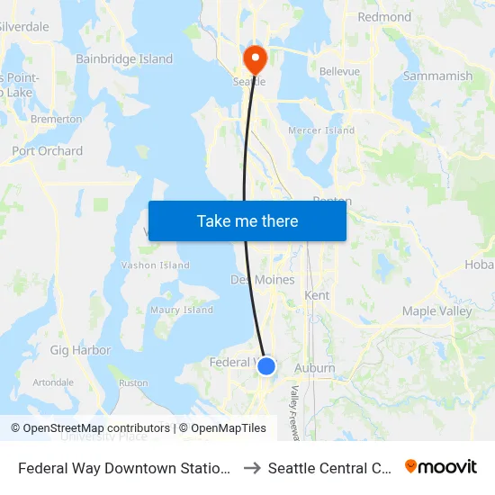 Federal Way Downtown Station - Bay 9 to Seattle Central College map