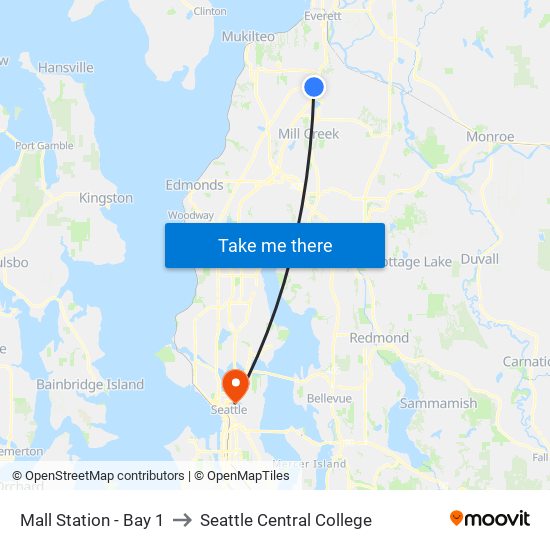 Mall Station - Bay 1 to Seattle Central College map