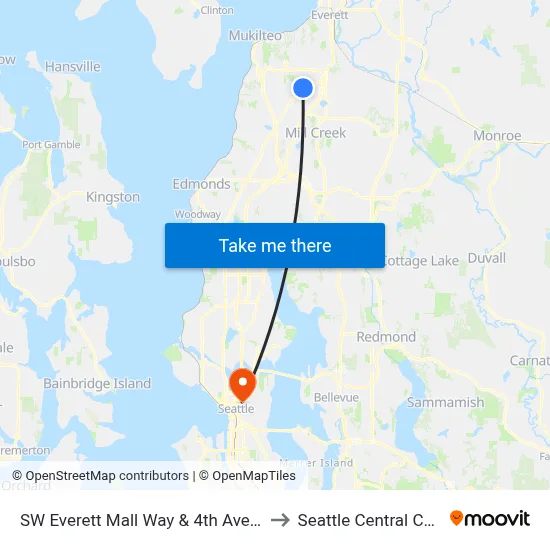 SW Everett Mall Way & 4th Ave W - WB to Seattle Central College map