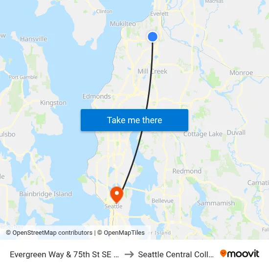 Evergreen Way & 75th St SE - NB to Seattle Central College map