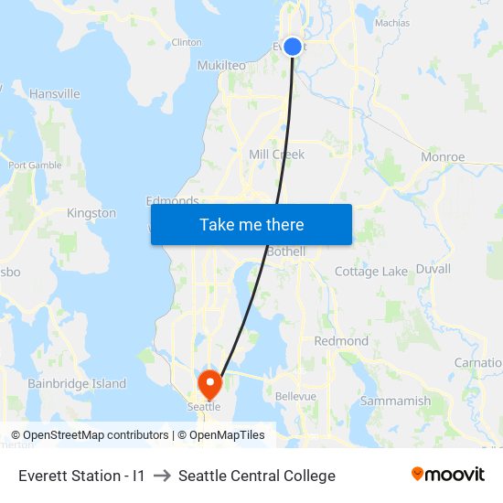 Everett Station - I1 to Seattle Central College map