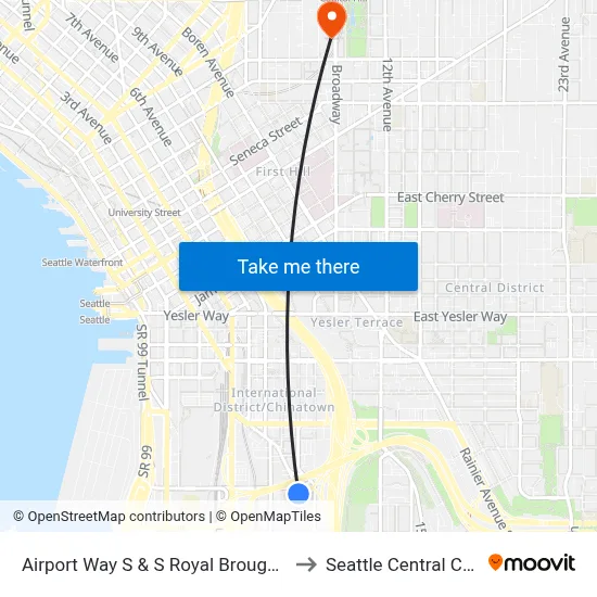 Airport Way S & S Royal Brougham Way to Seattle Central College map