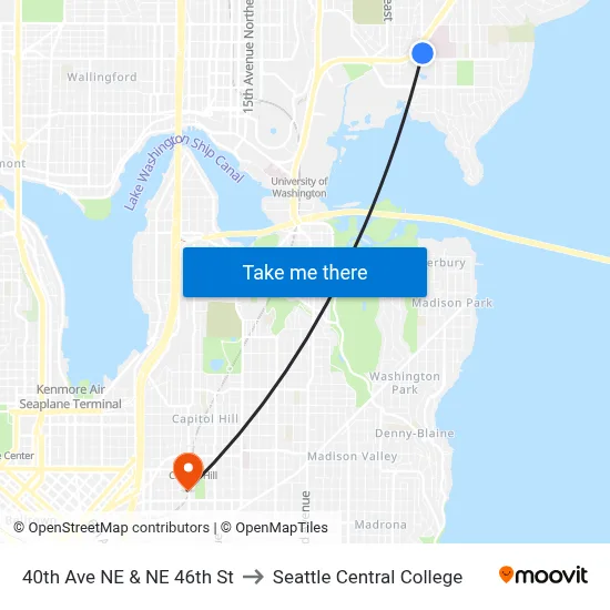 40th Ave NE & NE 46th St to Seattle Central College map